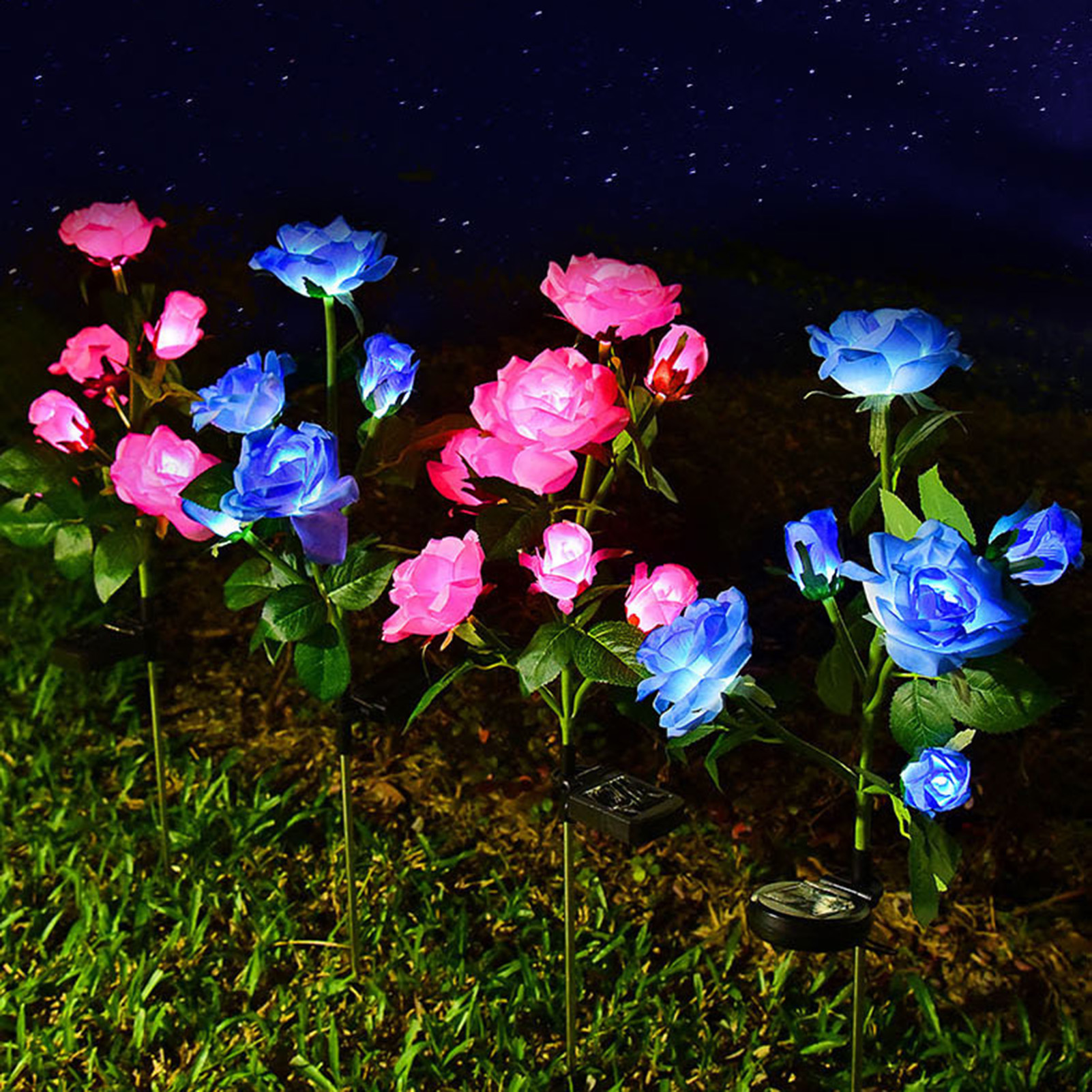 LED 태양 시뮬레이션 장미 꽃 빛 홈 장식 꽃 조명 정원 장식 잔디 램프 방수 풍경 장미 빛